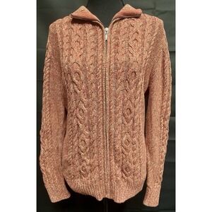 LLBean Cable‎ Knit Cardigan Mauve Pink Cotton Nordic Outdoor Size Large
